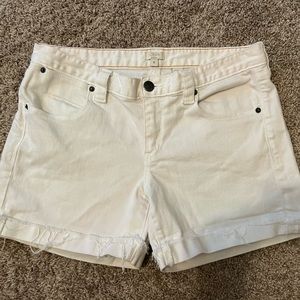 JCrew distressed white denim shorts